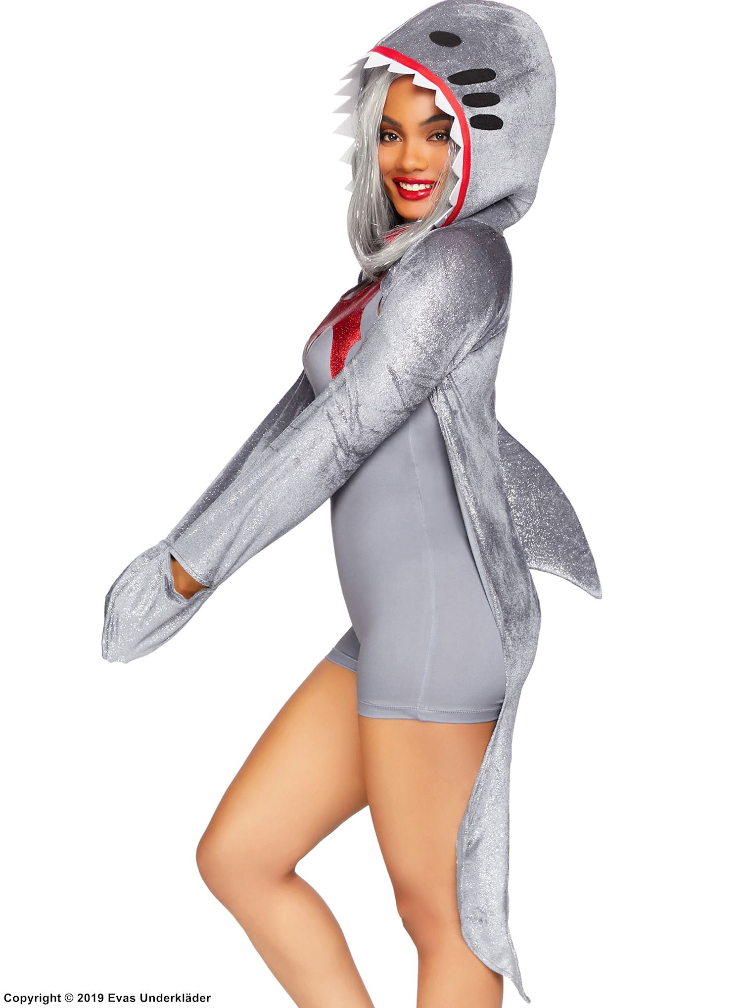 Shark, costume romper, velvet, fin